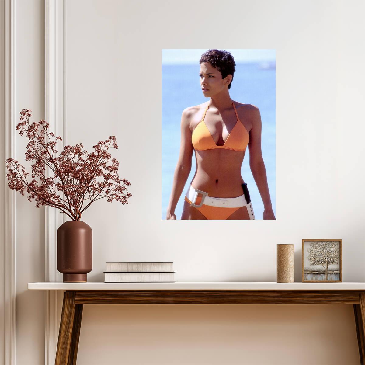 Halle Berry in Orange Bikini Poster | Actress Wall Art Print - Celebrities Poster
