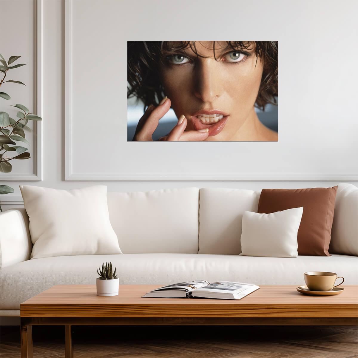 Milla Jovovich Fingers to Lips Poster | Sexy Actress Wall Art Print - Celebrities Poster