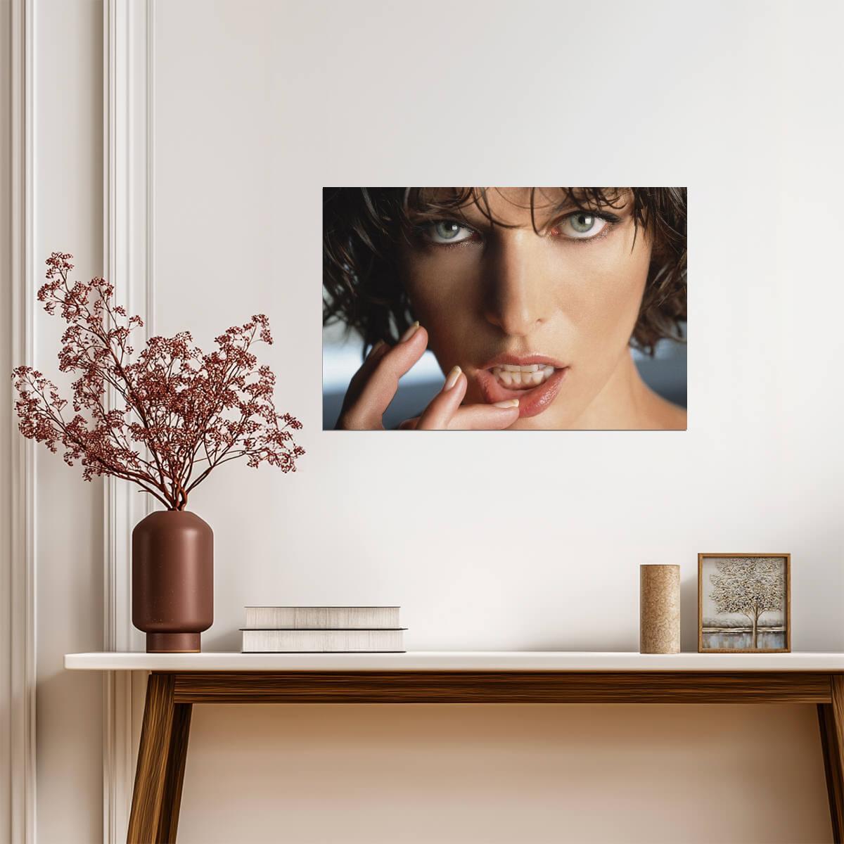 Milla Jovovich Fingers to Lips Poster | Sexy Actress Wall Art Print - Celebrities Poster