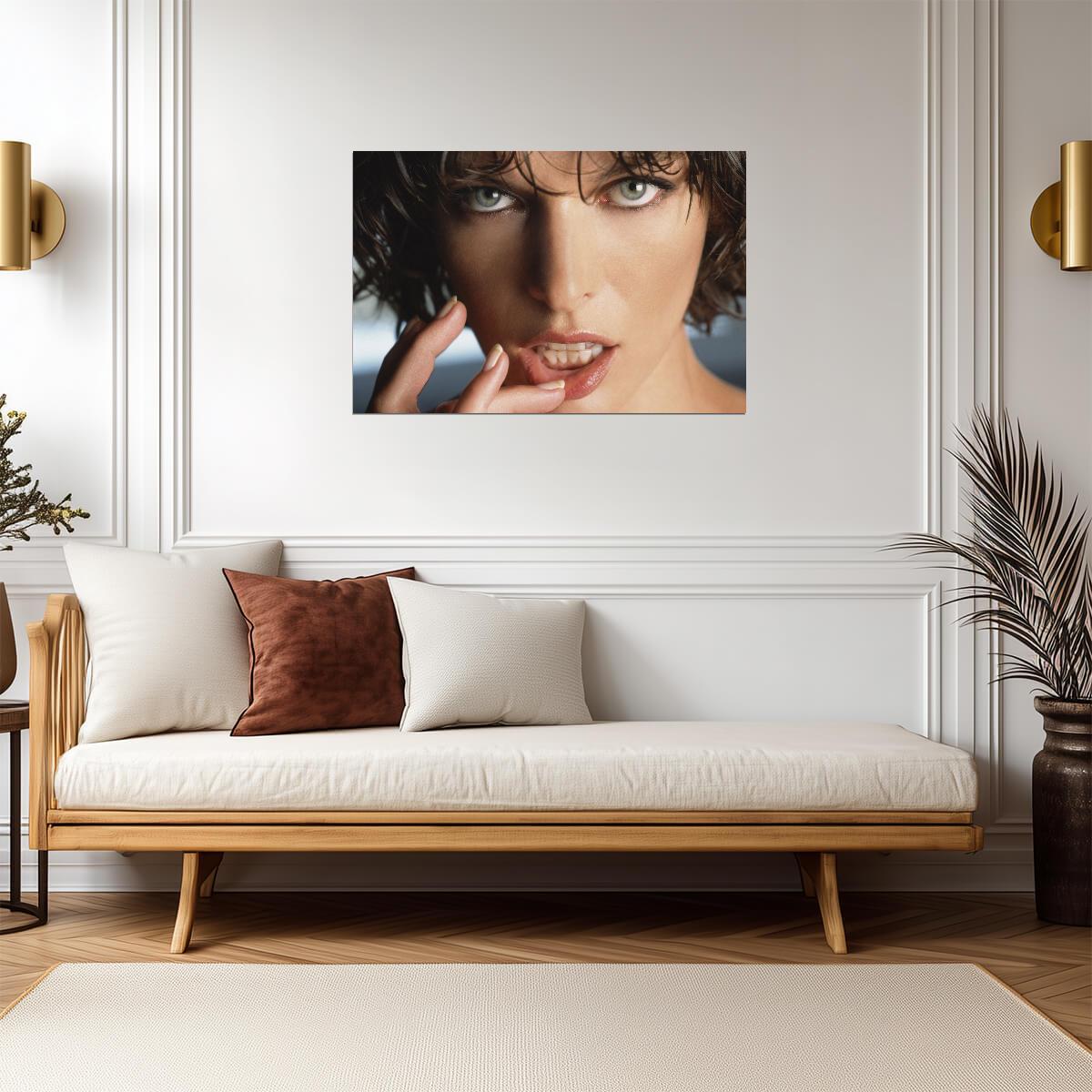 Milla Jovovich Fingers to Lips Poster | Sexy Actress Wall Art Print - Celebrities Poster