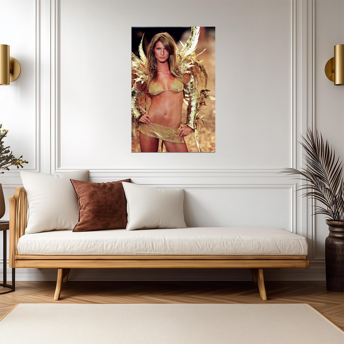 Gisele Bundchen in Gold Swimsuit Poster | Runway Wall Art Print - Celebrities Poster