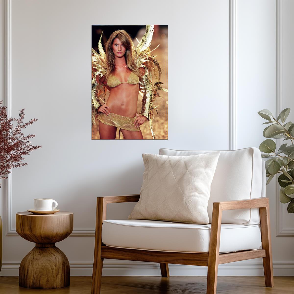 Gisele Bundchen in Gold Swimsuit Poster | Runway Wall Art Print - Celebrities Poster