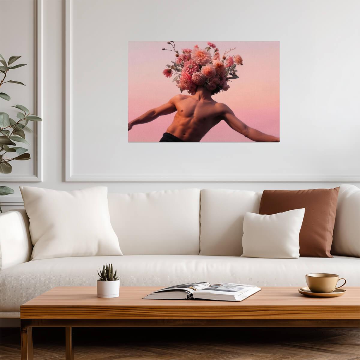 Male Figure Poster | Surreal Flower Head Photography - Photography Poster