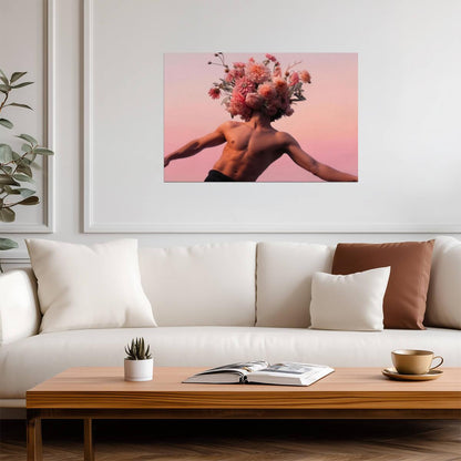 Male Figure Poster | Surreal Flower Head Photography - Photography Poster
