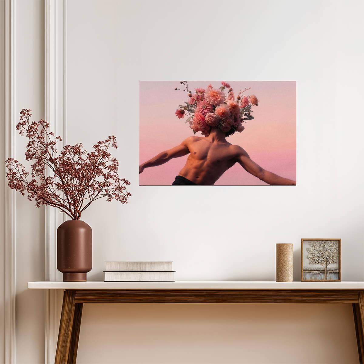 Male Figure Poster | Surreal Flower Head Photography - Photography Poster