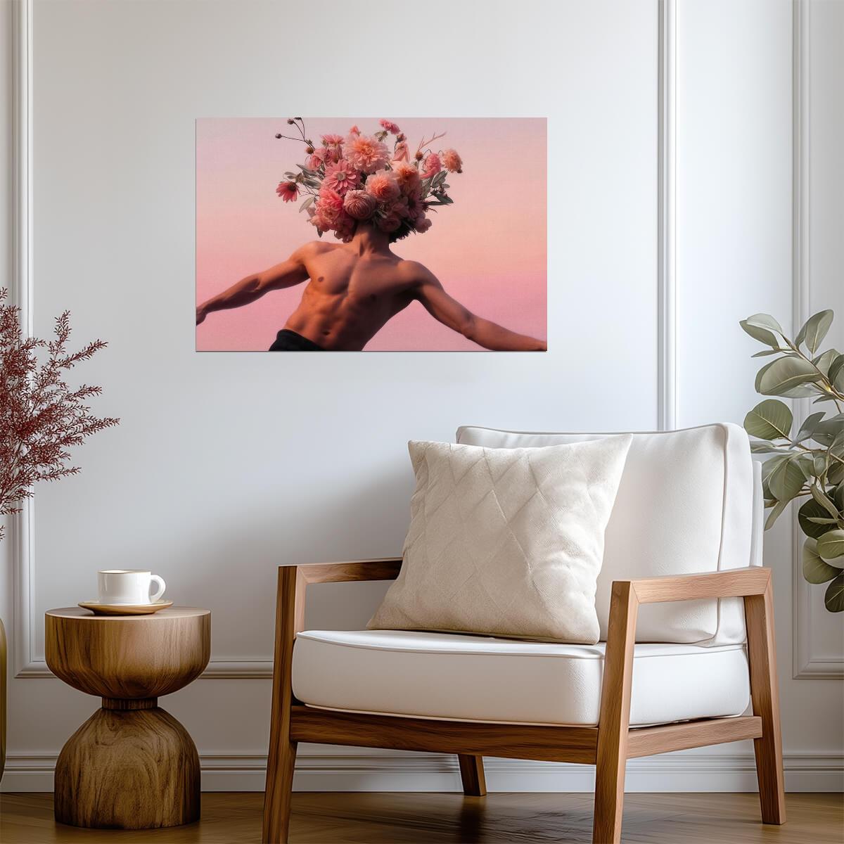 Male Figure Poster | Surreal Flower Head Photography - Photography Poster