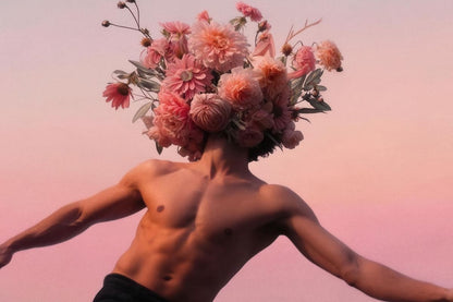Male Figure Poster | Surreal Flower Head Photography - Photography Poster