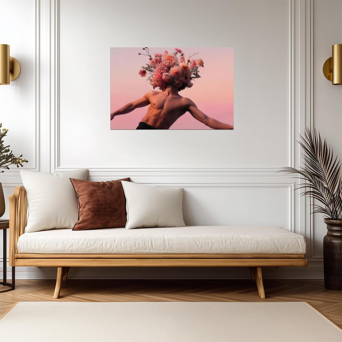 Male Figure Poster | Surreal Flower Head Photography - Photography Poster