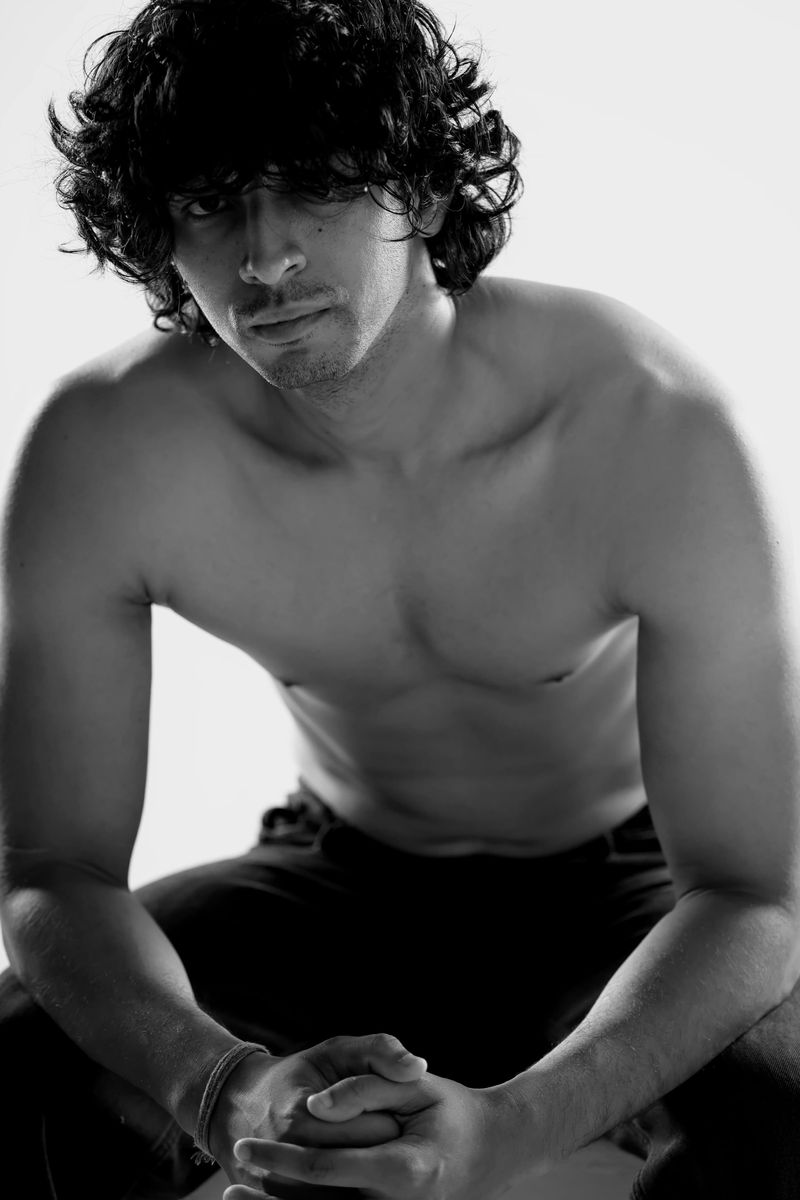 Curly Haired Male Model Poster | Sensual Black and White Portrait - Photography Poster