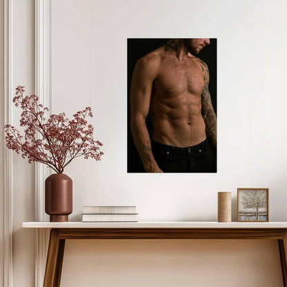Tattooed Male Torso Poster | Warm Light Photo Portrait - Photography Poster