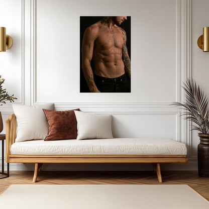 Tattooed Male Torso Poster | Warm Light Photo Portrait - Photography Poster