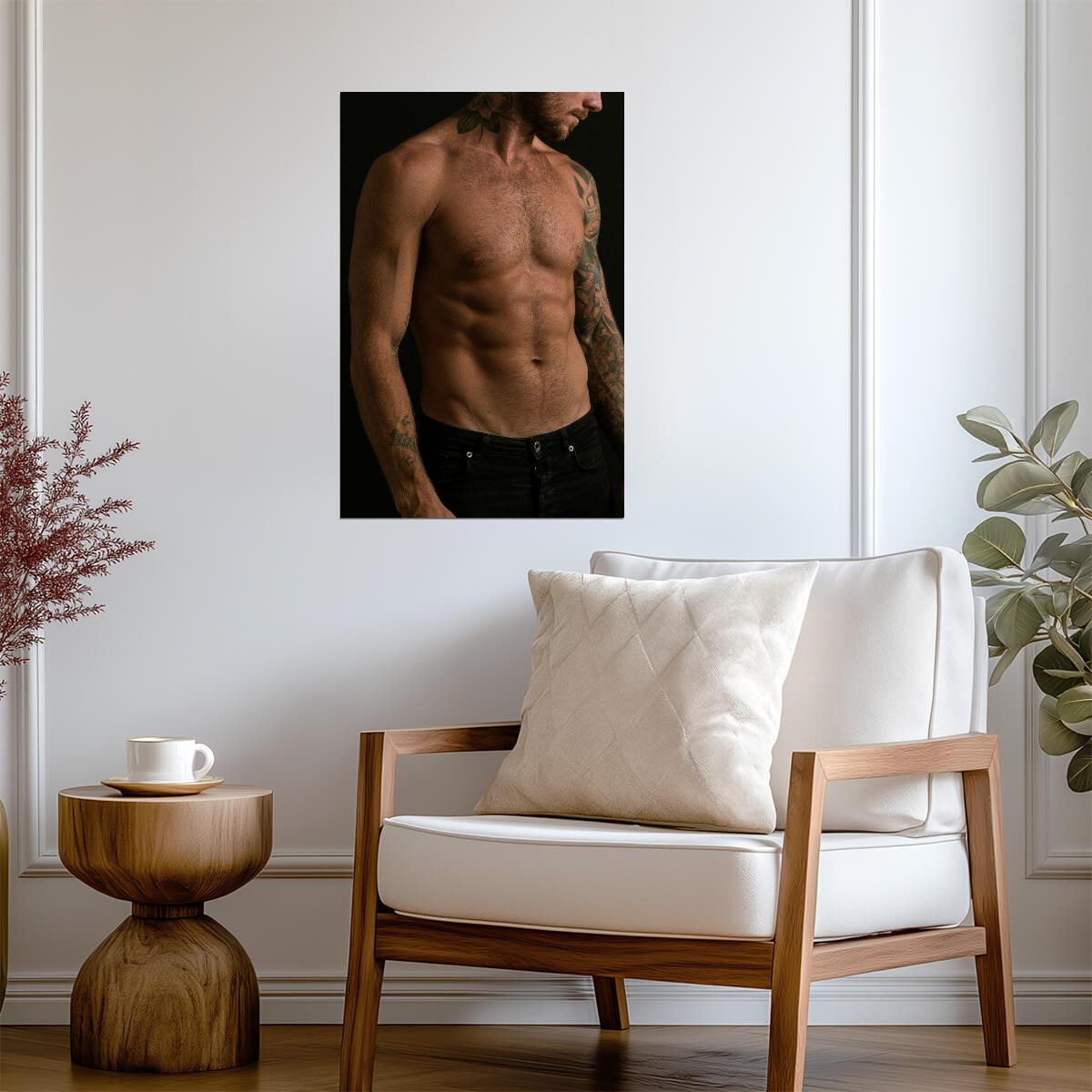 Tattooed Male Torso Poster | Warm Light Photo Portrait - Photography Poster