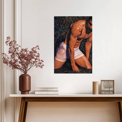 Male Model in Wet White Boxers Poster | Sunlit Waterside Portrait - Photography Poster