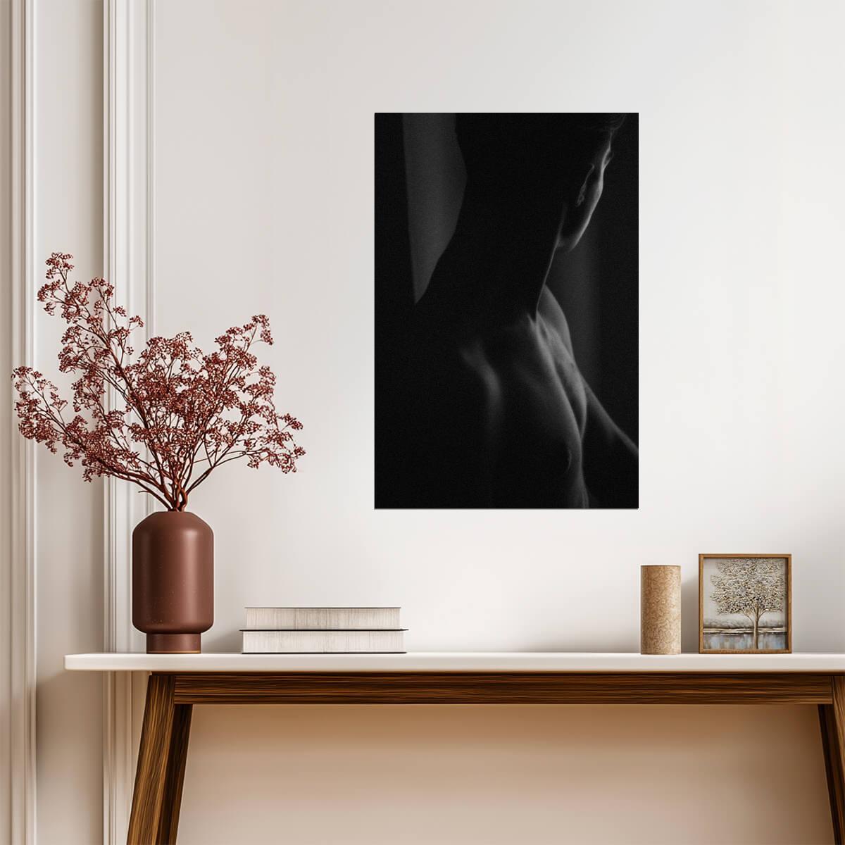 Male Torso Silhouette Poster | Black and White Side Profile Photo - Photography Poster