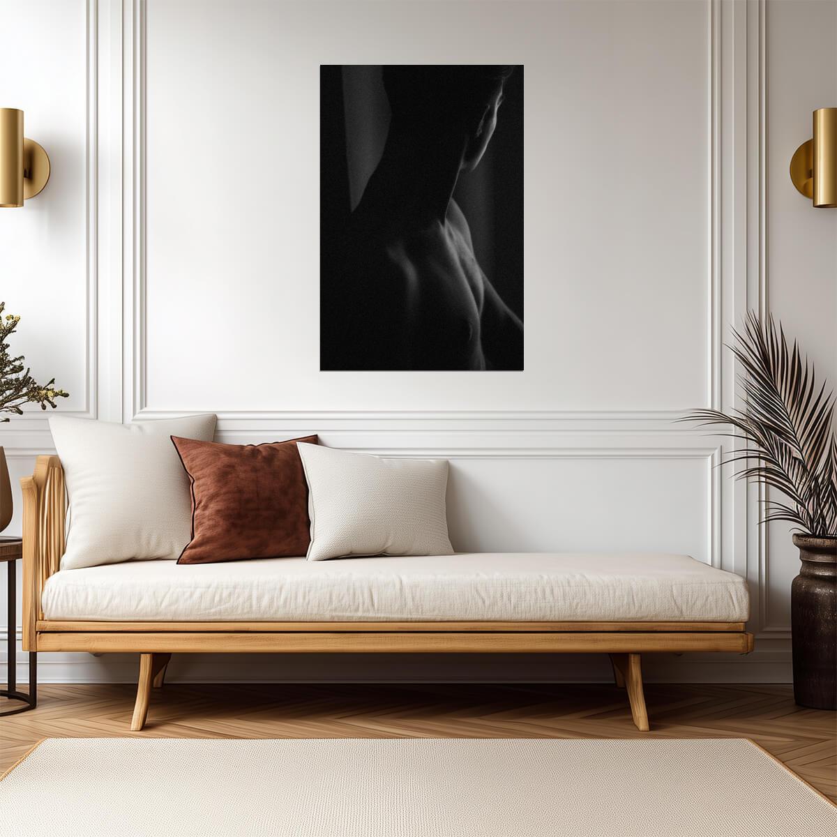 Male Torso Silhouette Poster | Black and White Side Profile Photo - Photography Poster