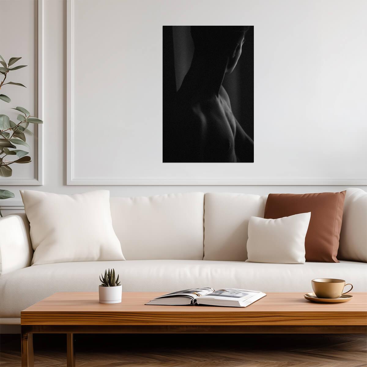 Male Torso Silhouette Poster | Black and White Side Profile Photo - Photography Poster