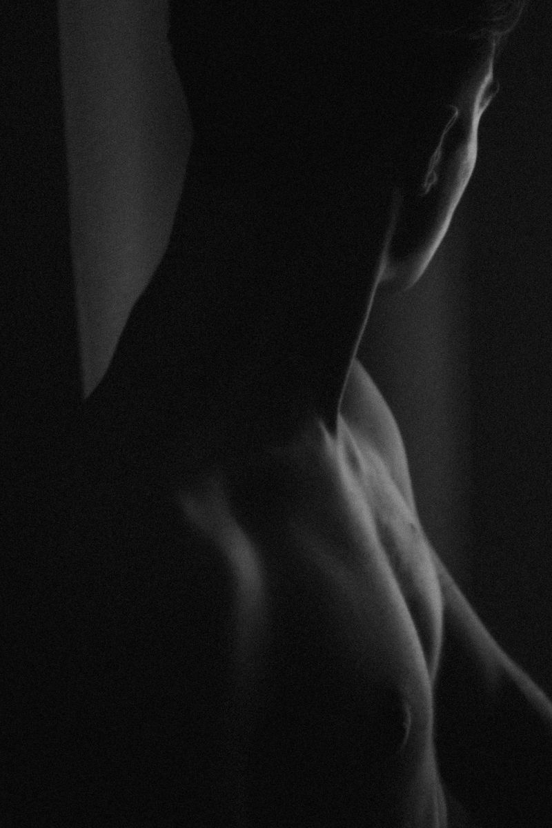 Male Torso Silhouette Poster | Black and White Side Profile Photo - Photography Poster