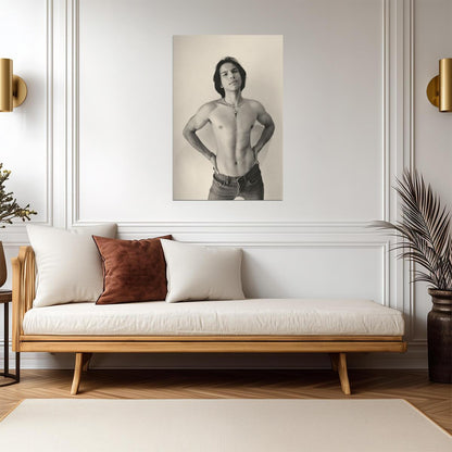 Long Haired Male Model Poster | Sensual Sepia Portrait - Photography Poster