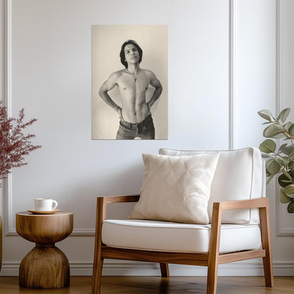 Long Haired Male Model Poster | Sensual Sepia Portrait - Photography Poster
