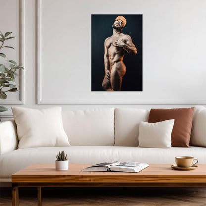 Male Nude Pin-Up Poster | Playful Portrait in an Orange Cap - Photography Poster
