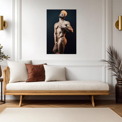 Male Nude Pin-Up Poster | Playful Portrait in an Orange Cap - Photography Poster