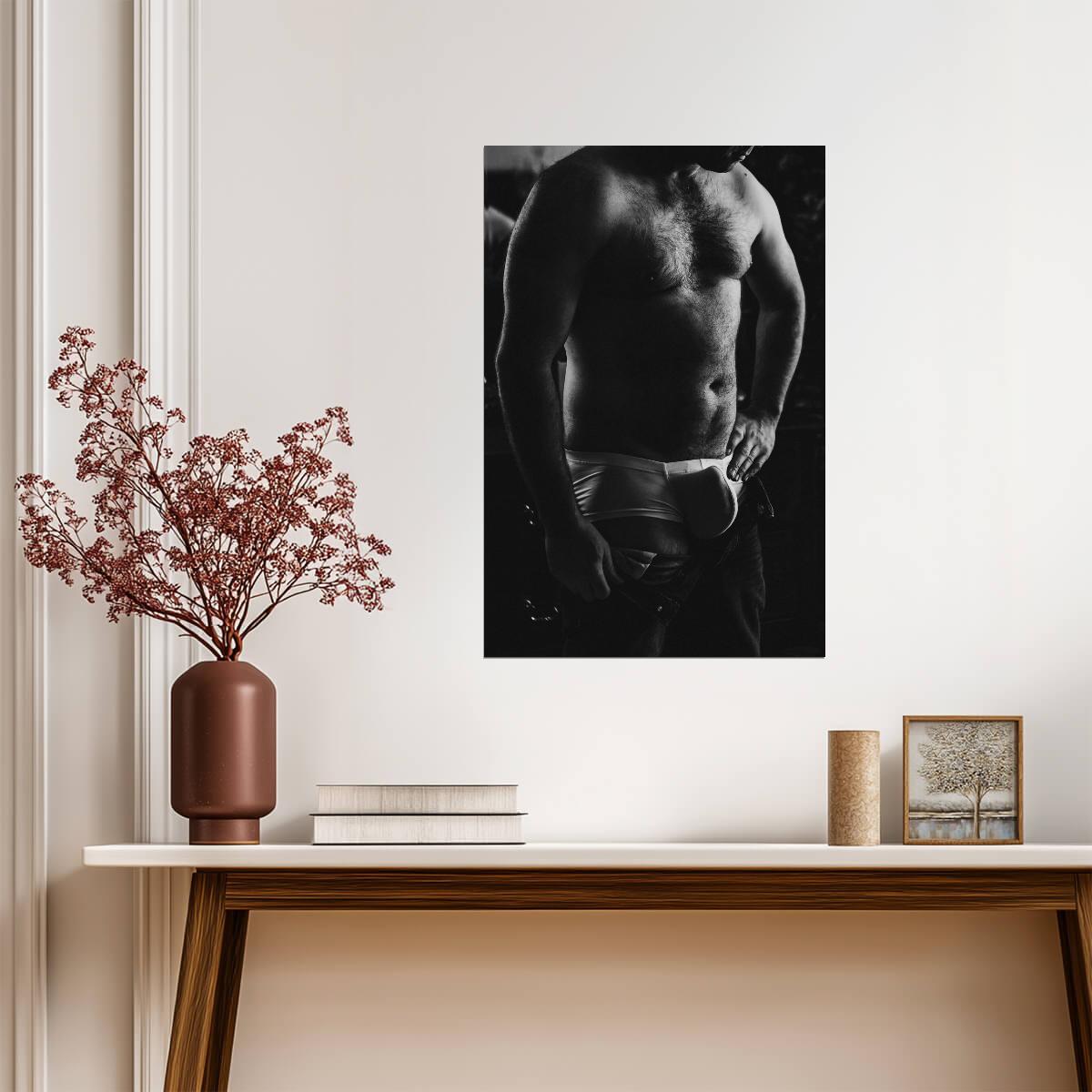 Male Torso Poster | Sexy Hairy Chest Photo in Black and White - Photography Poster