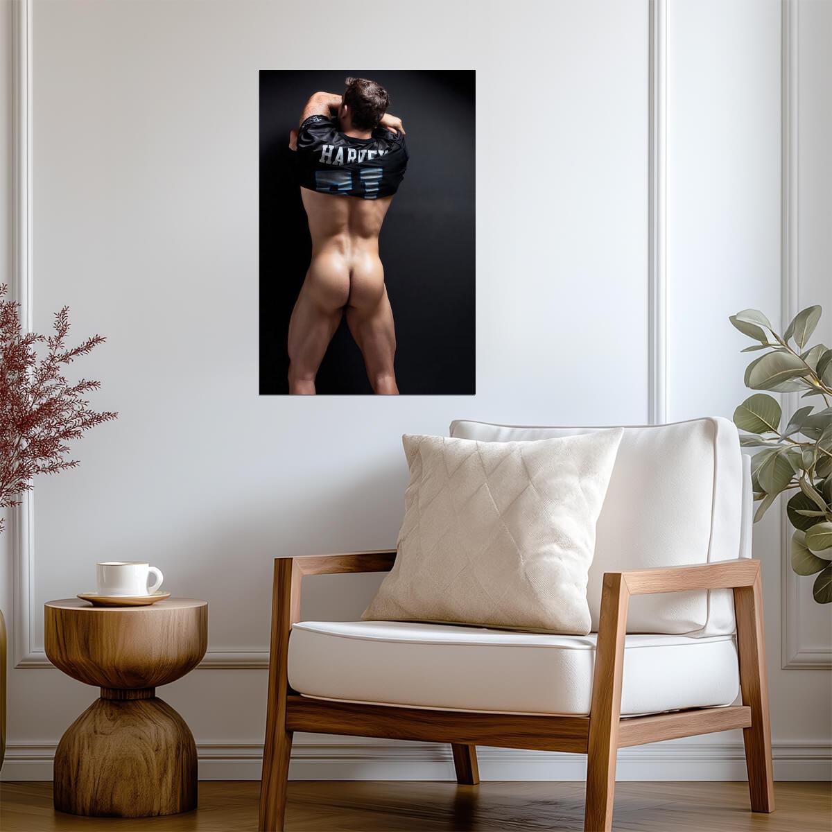 Male Nude Pin-Up Poster | Sports Jersey Photo - Photography Poster