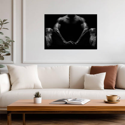 Seated Male Nude Poster | Black and White Shadow Study - Photography Poster