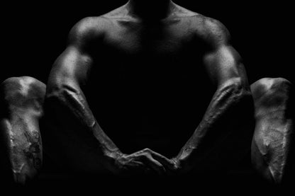 Seated Male Nude Poster | Black and White Shadow Study - Photography Poster
