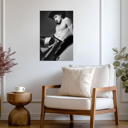 Cowboy Pin-Up Poster | Sexy Black and White Portrait in Leather - Photography Poster