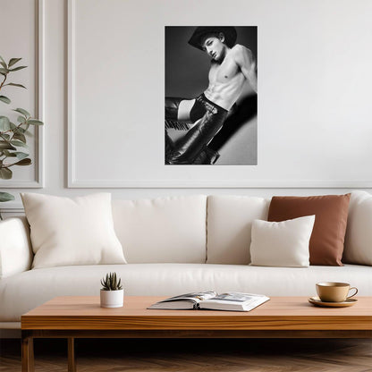 Cowboy Pin-Up Poster | Sexy Black and White Portrait in Leather - Photography Poster