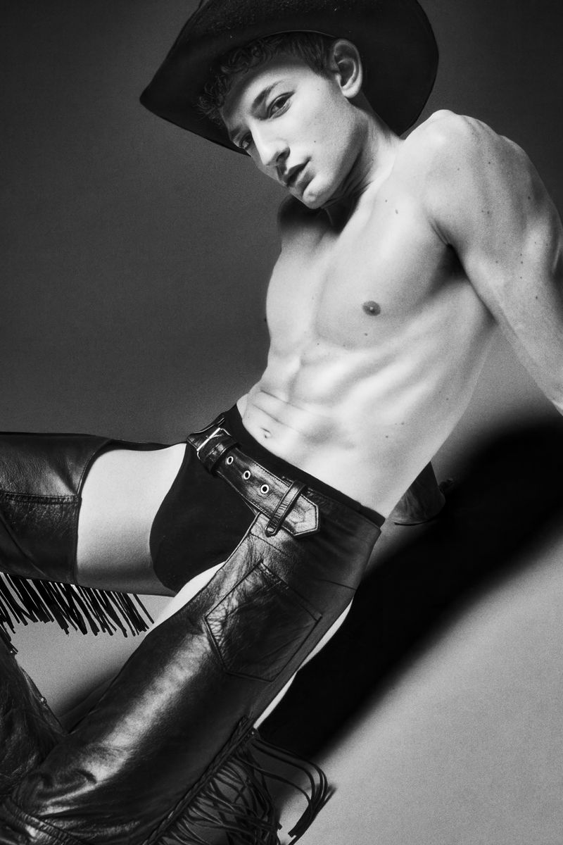 Cowboy Pin-Up Poster | Sexy Black and White Portrait in Leather - Photography Poster