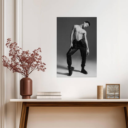 Male Model in Leather Pants Poster | Black and White Fashion Photo - Photography Poster