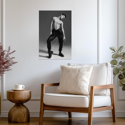 Male Model in Leather Pants Poster | Black and White Fashion Photo - Photography Poster