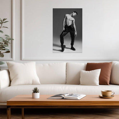 Male Model in Leather Pants Poster | Black and White Fashion Photo - Photography Poster
