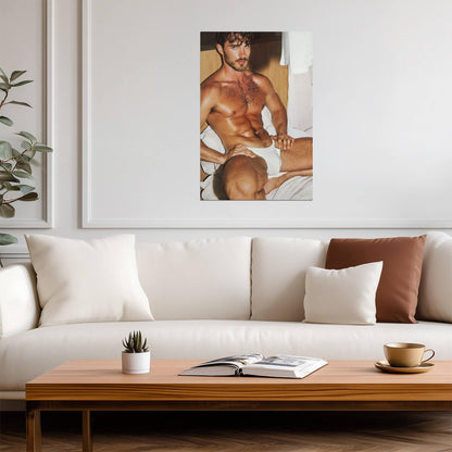 Bearded Male Model in White Briefs Poster | Warm Bedroom Portrait - Photography Poster
