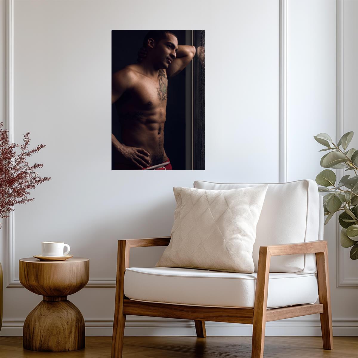 Tattooed Male Model Poster | Sensual Side Portrait - Photography Poster