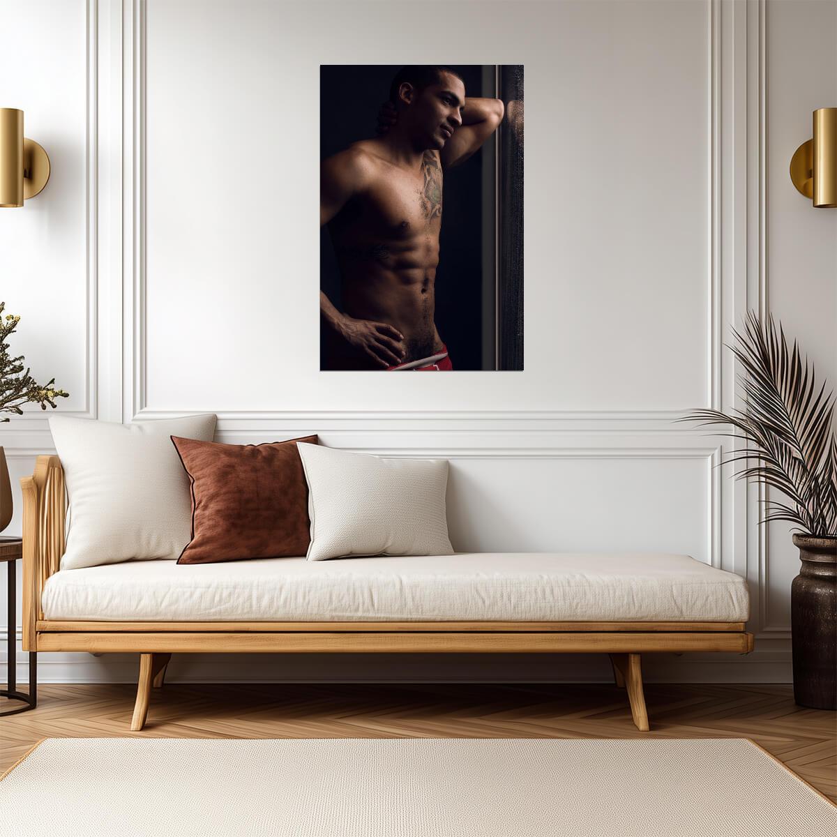 Tattooed Male Model Poster | Sensual Side Portrait - Photography Poster