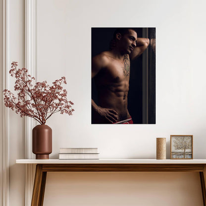 Tattooed Male Model Poster | Sensual Side Portrait - Photography Poster
