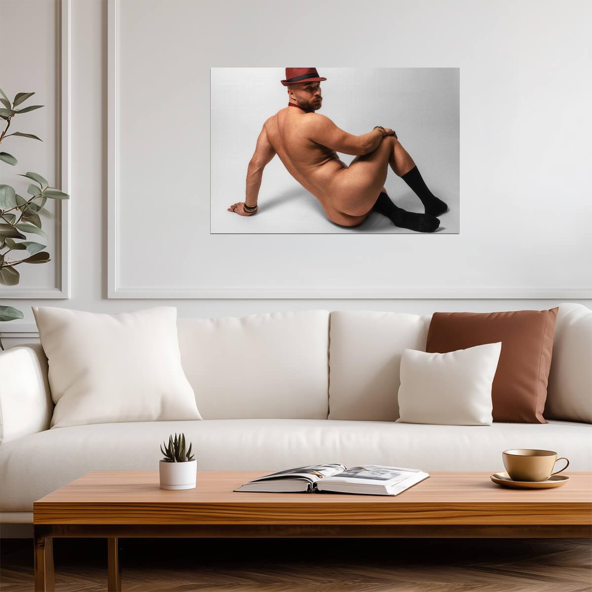 Male Nude in a Red Fedora Poster | Studio Photo - Photography Poster