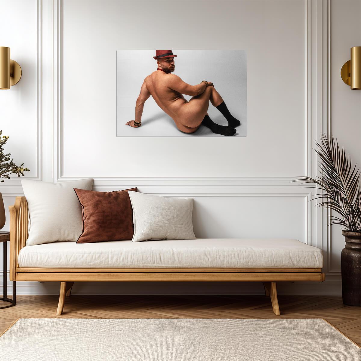 Male Nude in a Red Fedora Poster | Studio Photo - Photography Poster