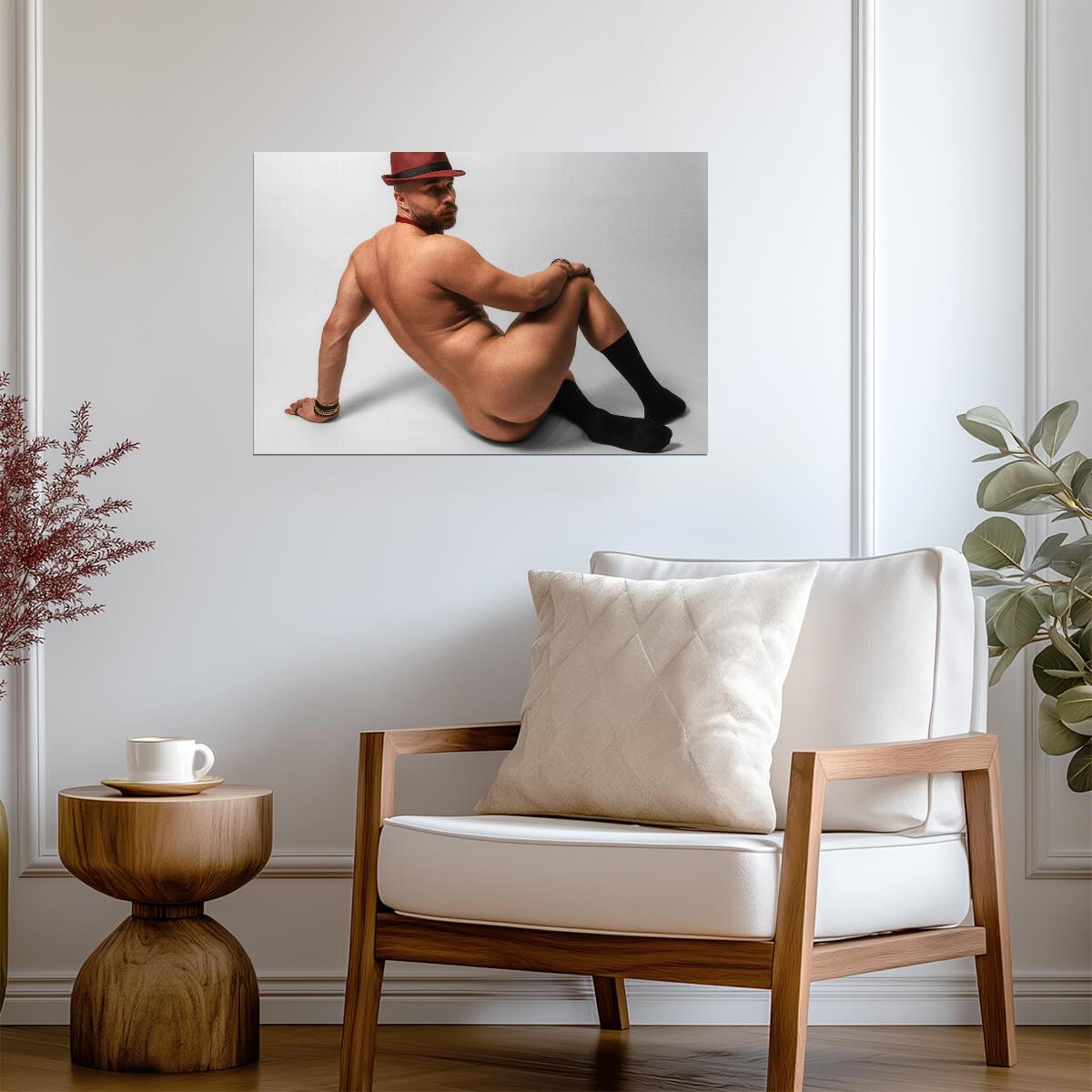 Male Nude in a Red Fedora Poster | Studio Photo - Photography Poster