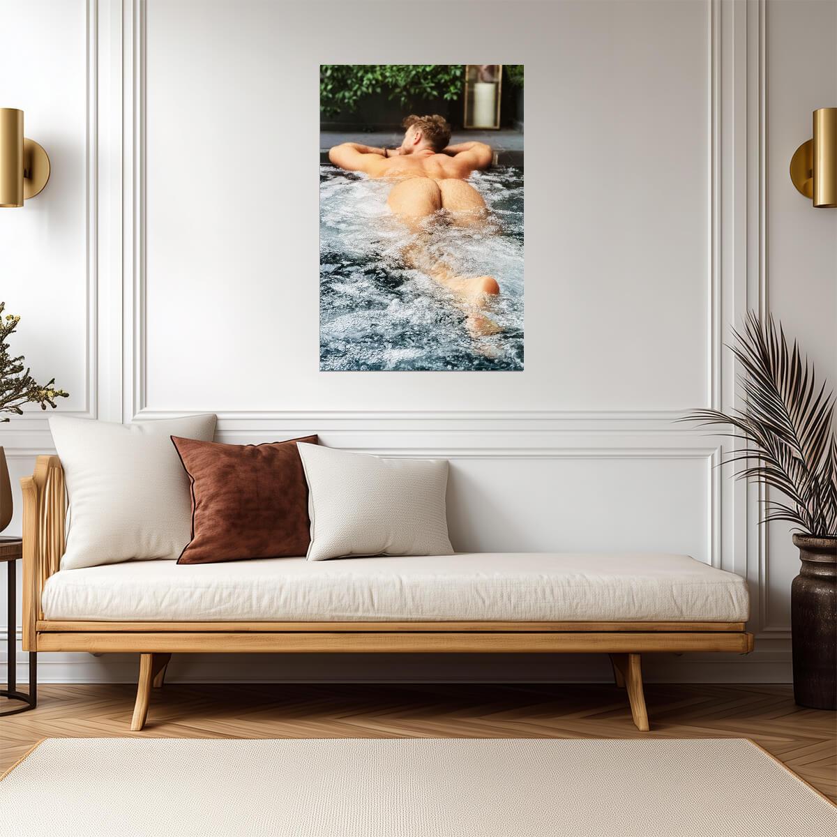 Male Nude Poster | Relaxed Spa Pool Portrait - Photography Poster