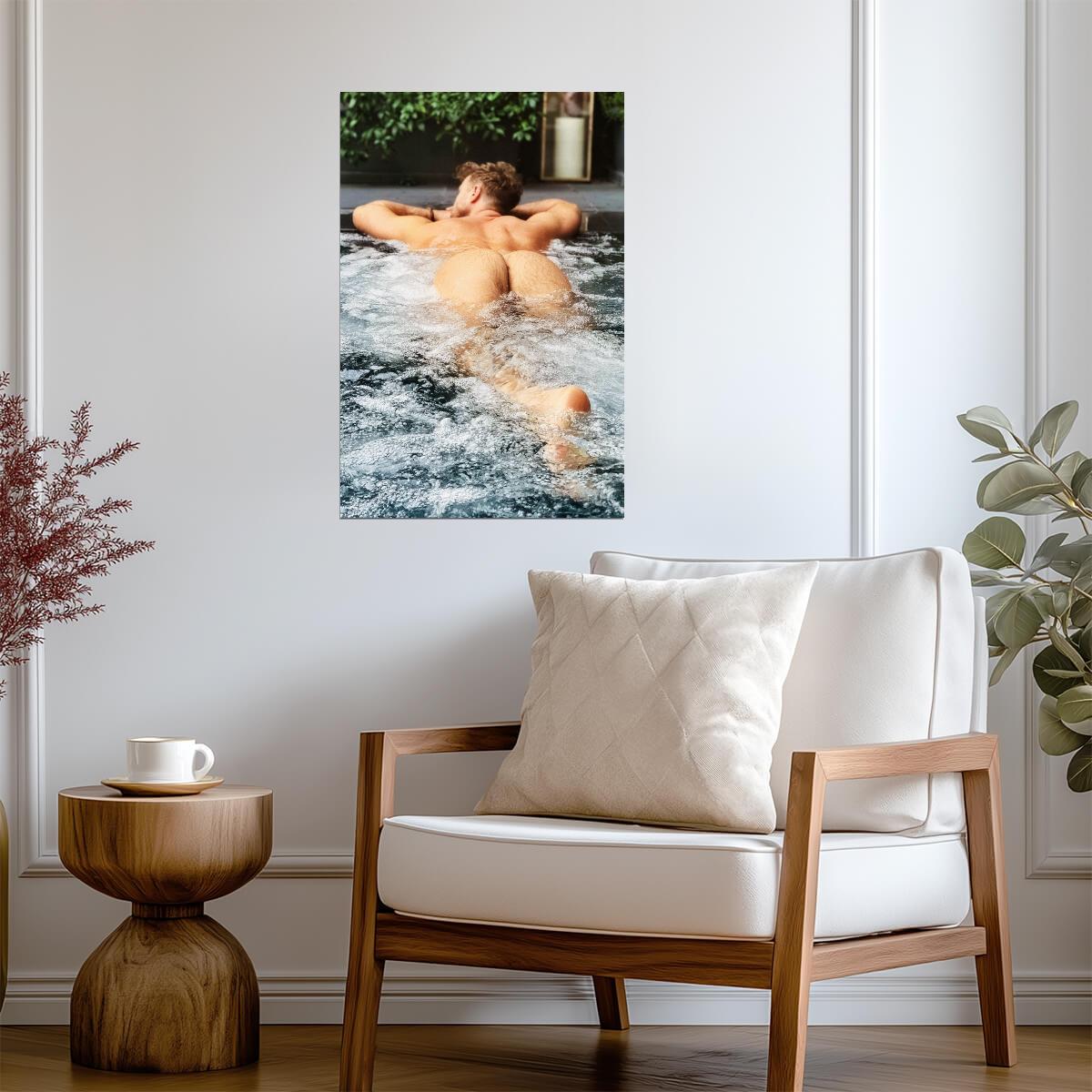 Male Nude Poster | Relaxed Spa Pool Portrait - Photography Poster