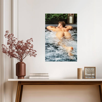 Male Nude Poster | Relaxed Spa Pool Portrait - Photography Poster