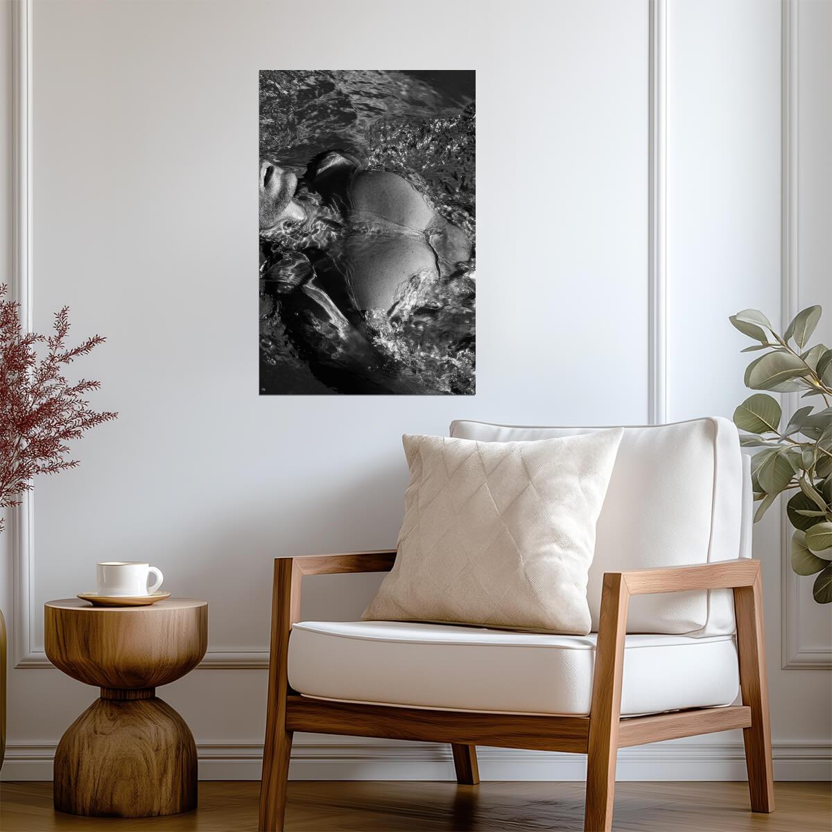 Male Torso Poster | Black and White Water Reflection - Photography Poster