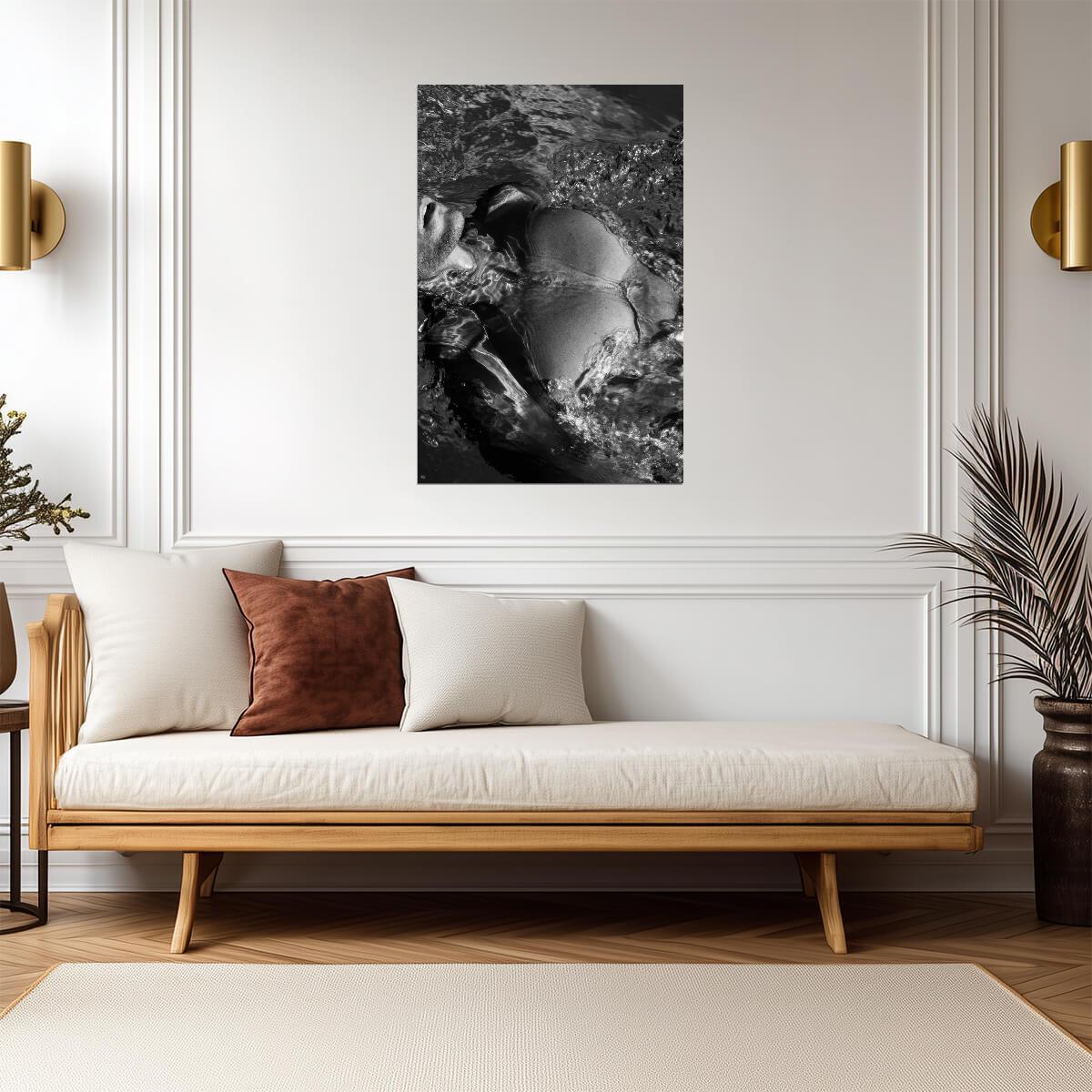 Male Torso Poster | Black and White Water Reflection - Photography Poster