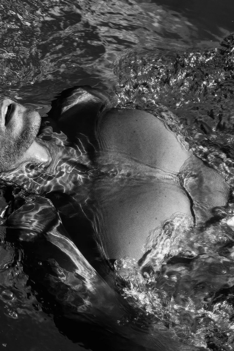 Male Torso Poster | Black and White Water Reflection - Photography Poster
