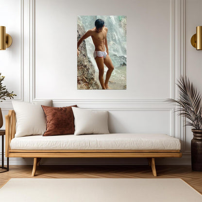 Male Model in White Swim Briefs Poster | Waterfall Photo - Photography Poster