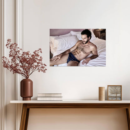 Male Model in Blue Briefs Poster | Laid-Back Bedroom Portrait - Photography Poster